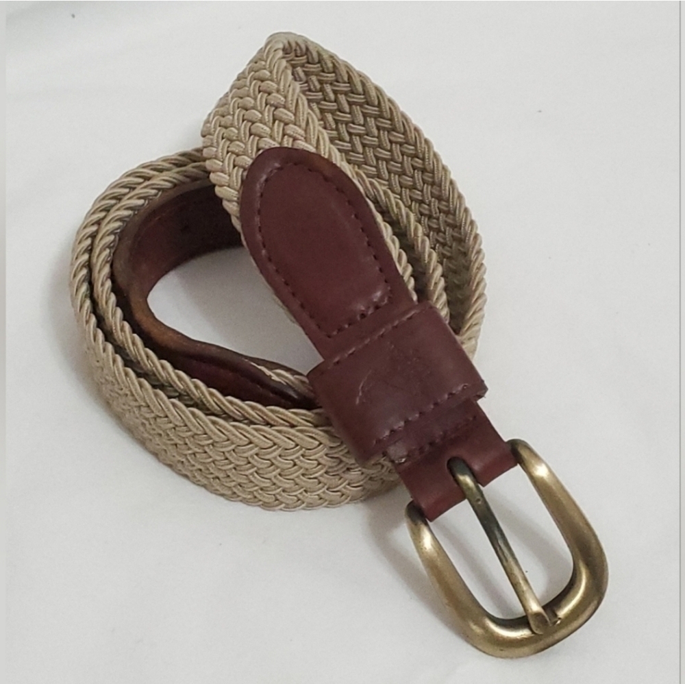 Men's Pinehurst Putter Boy Tan Braided Nylon And Brown Leather Belt Size Large
